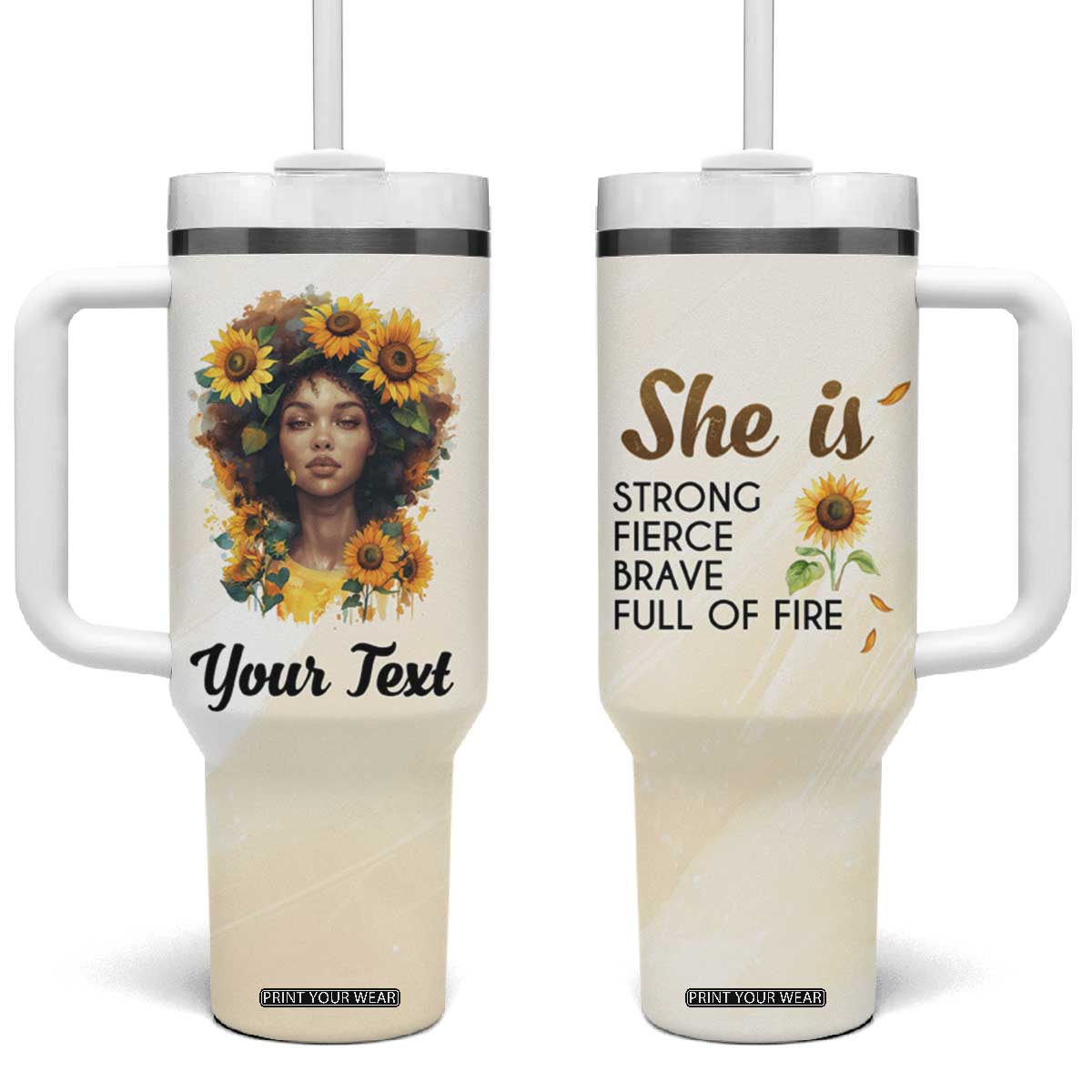 Black Woman She Is Strong Fierce Brave Full Of Fire Tumbler With Handle Personalized TS04 One Size: 40 oz Multicolor Print Your Wear