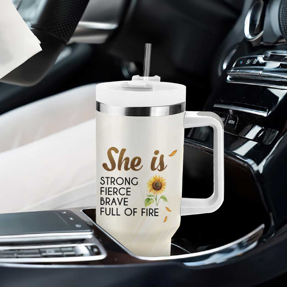 Black Woman She Is Strong Fierce Brave Full Of Fire Tumbler With Handle Personalized TS04 Print Your Wear