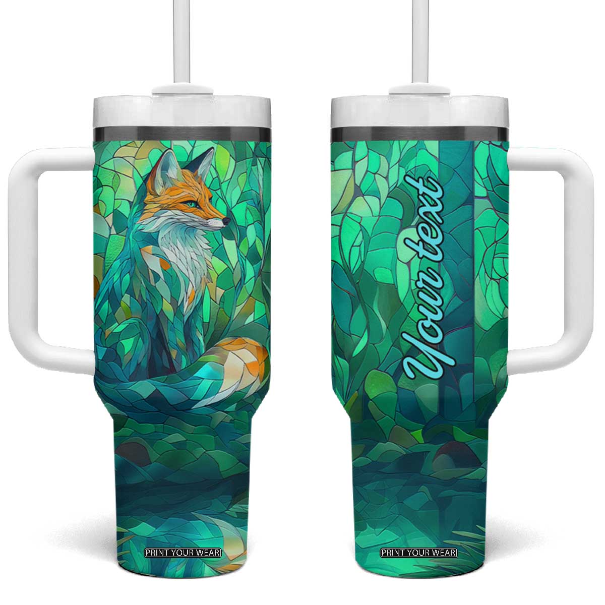 Fox Chrysoprase Crystal Mosaic Tumbler With Handle Personalized TS04 One Size: 40 oz Multicolor Print Your Wear