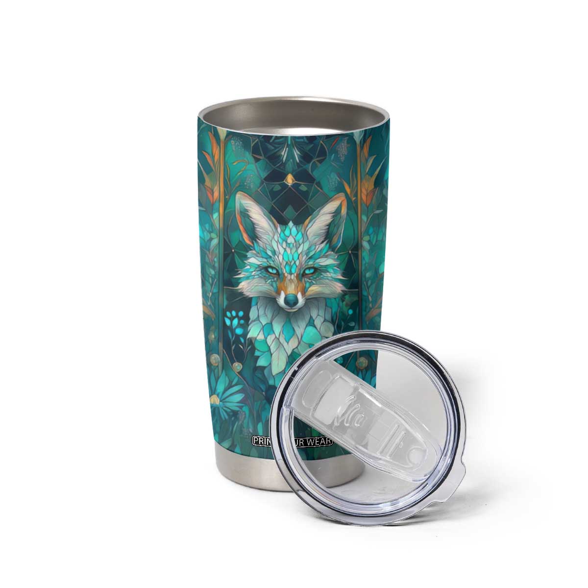 Fox Aquamarine Crystal Mosaic Tumbler Cup Personalized TS04 Print Your Wear