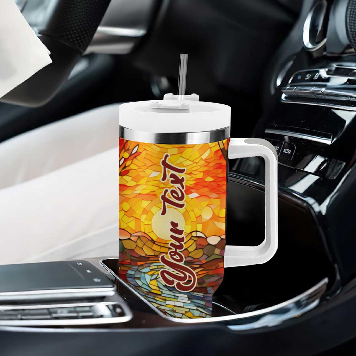 Autumn Leaves Crystal Mosaic Personalized Tumbler With Handle TS04 Print Your Wear