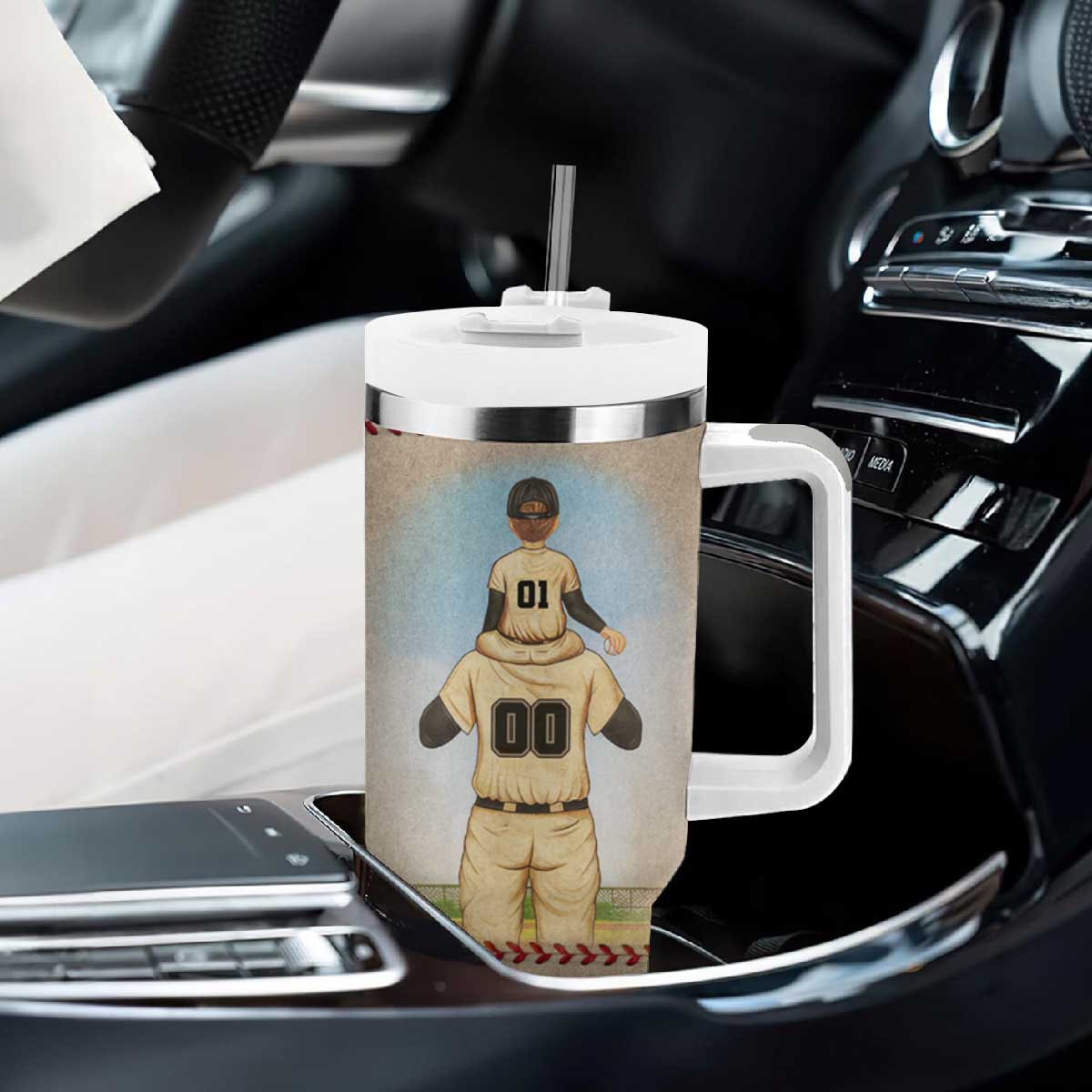 Baseball Daddy With His Son Personalized Tumbler With Handle TS04 Print Your Wear