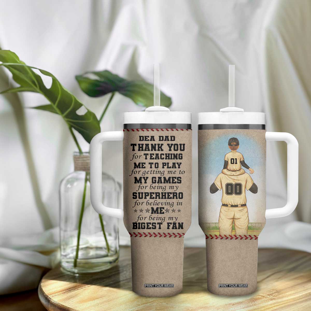 Baseball Daddy With His Son Personalized Tumbler With Handle TS04 Print Your Wear