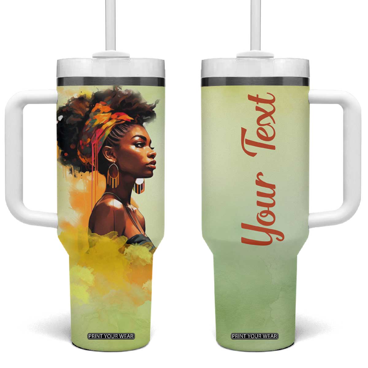 Black Woman African Tumbler With Handle Personalized TS04 One Size: 40 oz Multicolor Print Your Wear