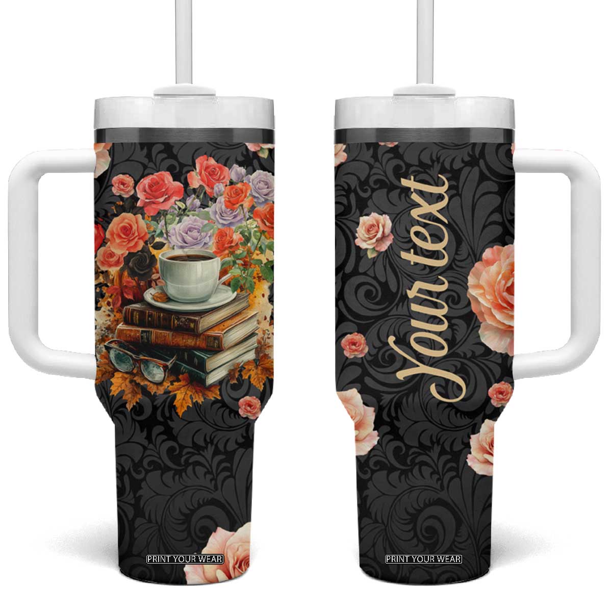 Vintage Books Coffee Tumbler With Handle Personalized TS04 One Size: 40 oz Multicolor Print Your Wear