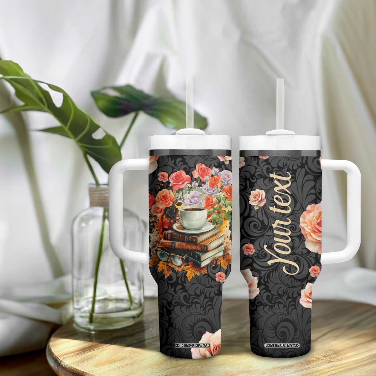 Vintage Books Coffee Tumbler With Handle Personalized TS04 Print Your Wear