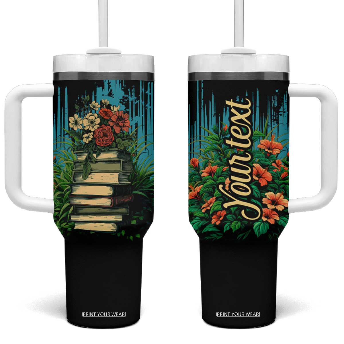 Vintage Stack Of Books Tumbler With Handle Personalized TS04 One Size: 40 oz Multicolor Print Your Wear