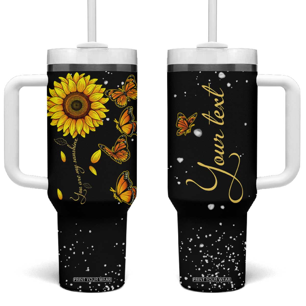 Sunflower Butterfly Tumbler With Handle Personalized TS04 One Size: 40 oz Multicolor Print Your Wear