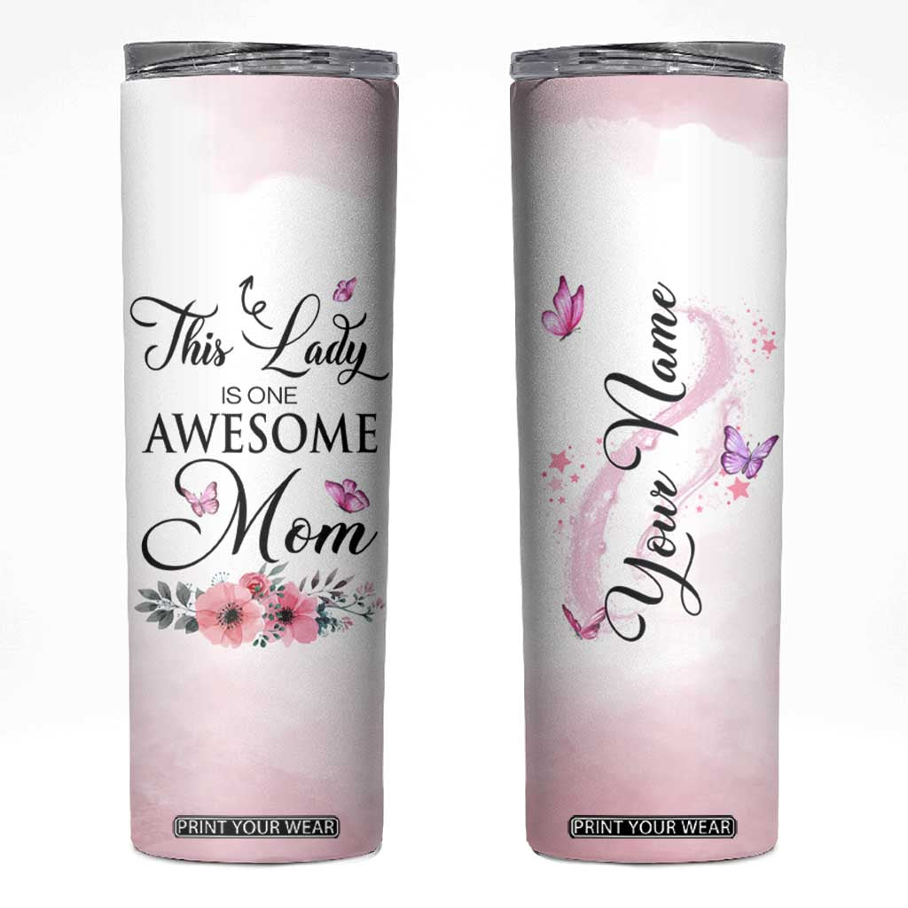 Butterfly Awesome Mom Skinny Tumbler Personalized TS04 Multicolor Print Your Wear