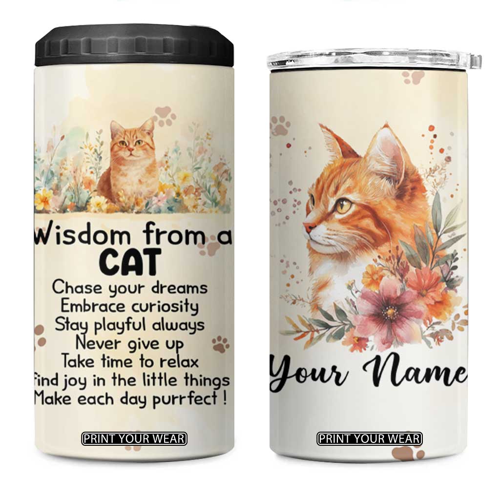 Wisdom From A Cat 4 in 1 Can Cooler Tumbler Personalized TS04 One Size: 16 oz Multicolor Print Your Wear