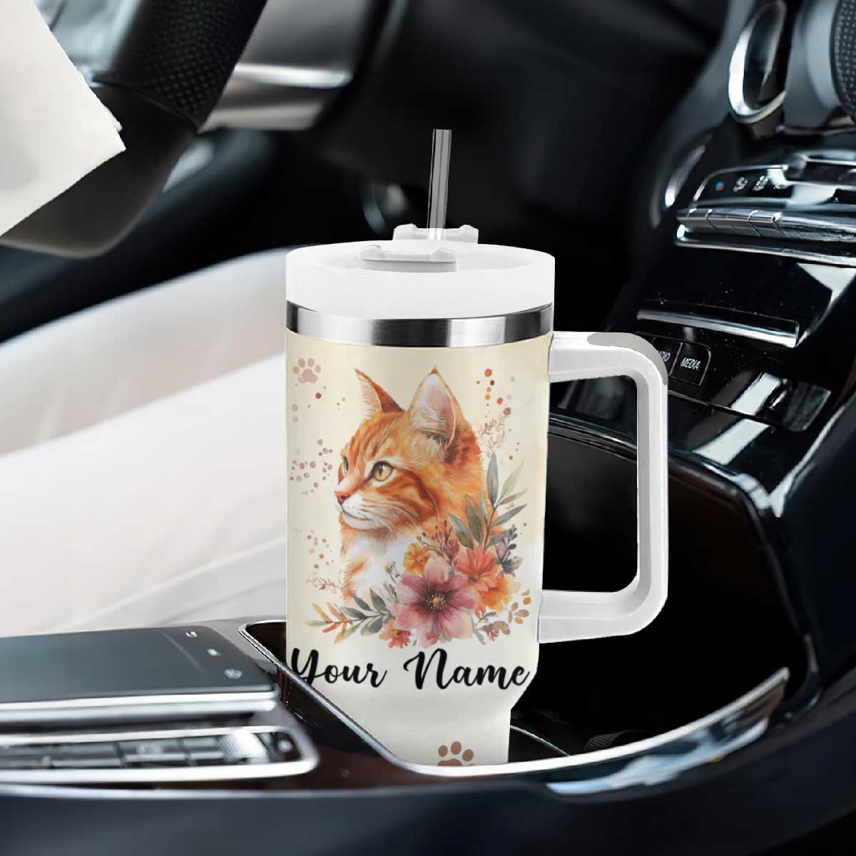 Wisdom From A Cat Tumbler With Handle Personalized TS04 Print Your Wear