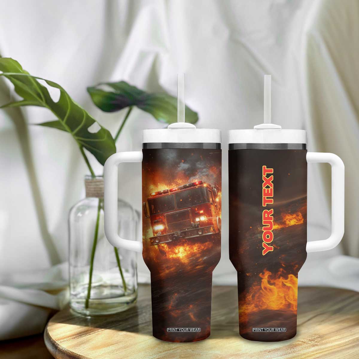 Firefighter Fire Truck Tumbler With Handle Personalized TS04 Print Your Wear