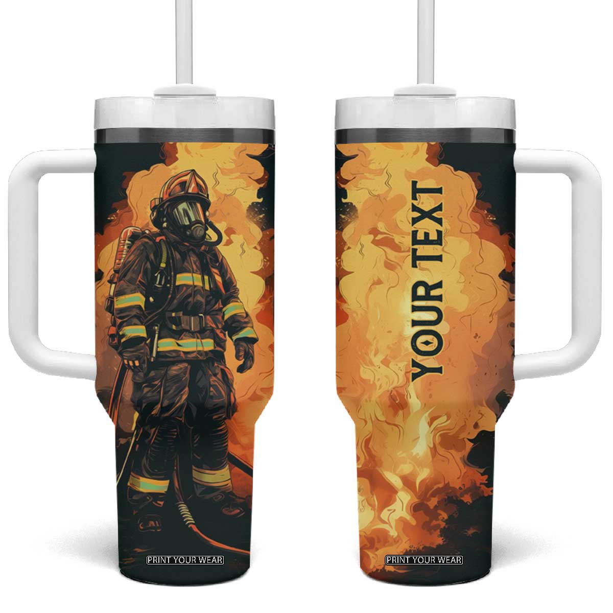 Firefighter Vintage Tumbler With Handle Personalized TS04 One Size: 40 oz Multicolor Print Your Wear