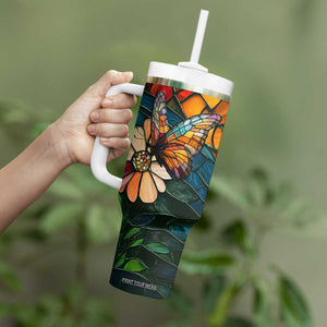 Butterfly Colorful Crystal Mosaic Tumbler With Handle Personalized TS04 Print Your Wear