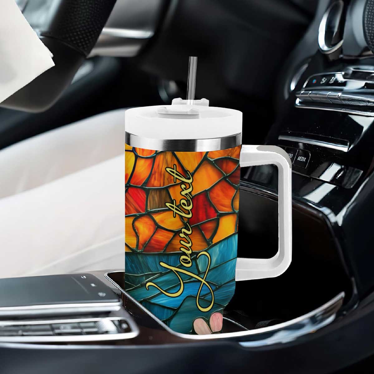 Butterfly Colorful Crystal Mosaic Tumbler With Handle Personalized TS04 Print Your Wear