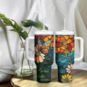 Butterfly Colorful Crystal Mosaic Tumbler With Handle Personalized TS04 Print Your Wear