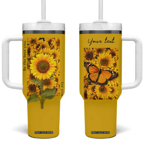 Butterfly Sunflower Tumbler With Handle Personalized TS04 One Size: 40 oz Multicolor Print Your Wear