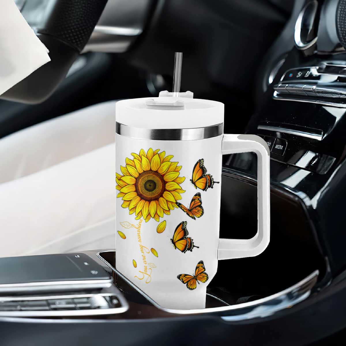 Butterfly Sunflower You Are My Sunshine Tumbler With Handle Personalized TS04 Print Your Wear