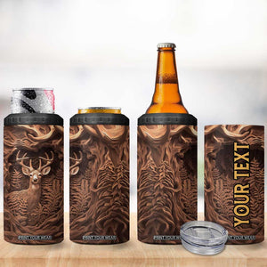 Deer Wooden Carving 4 in 1 Can Cooler Tumbler Personalized TS04 Print Your Wear