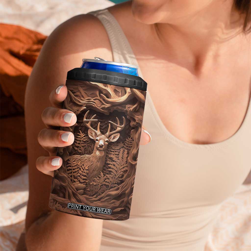 Deer Wooden Carving 4 in 1 Can Cooler Tumbler Personalized TS04 Print Your Wear