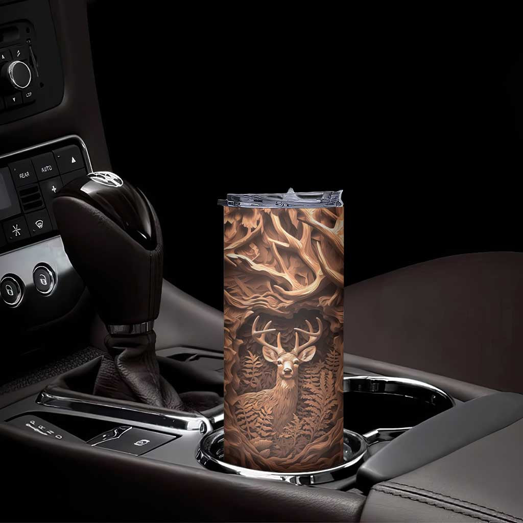 Deer Wooden Carving Skinny Tumbler Personalized TS04 Print Your Wear