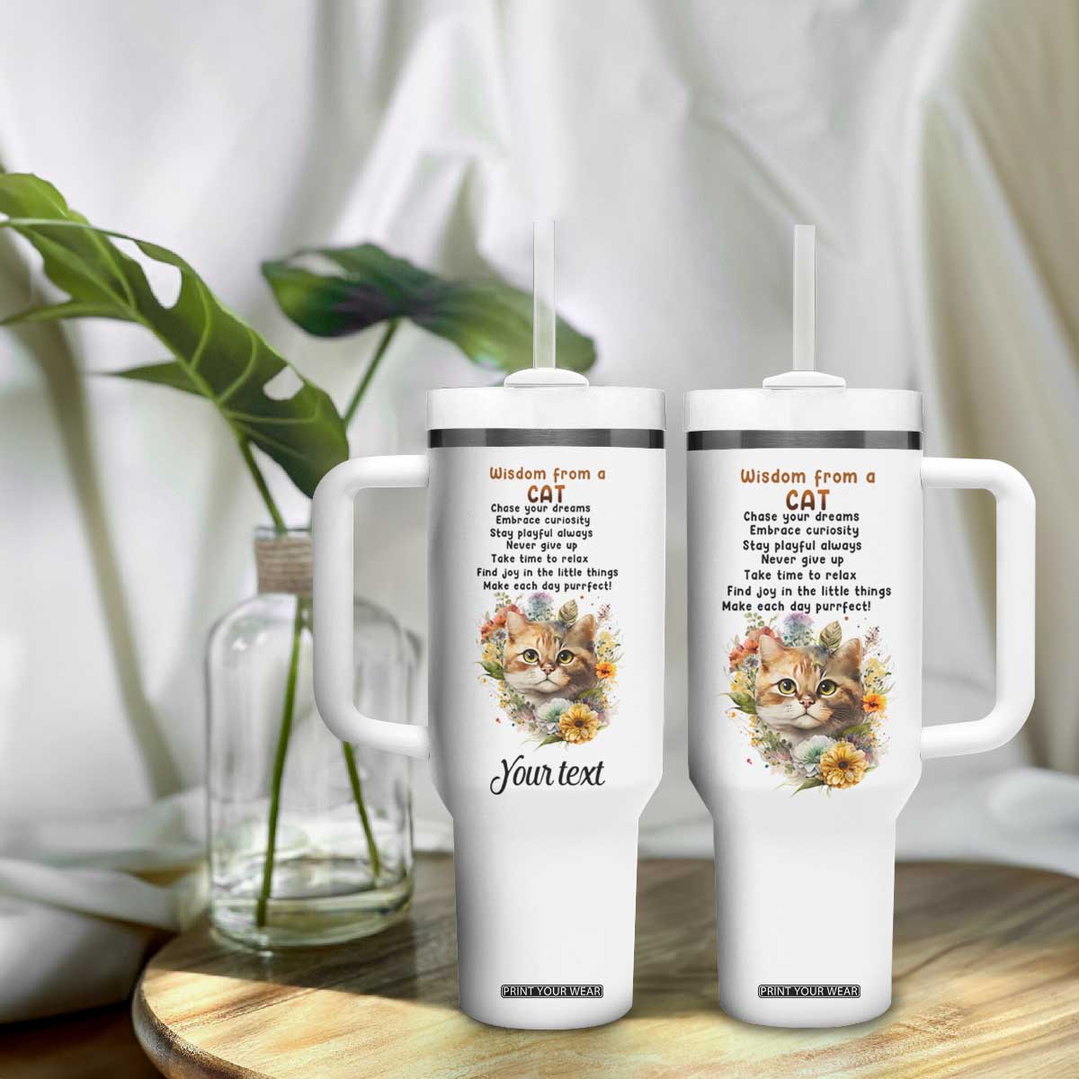 Wisdom From A Cat Tumbler With Handle Personalized TS04 Print Your Wear