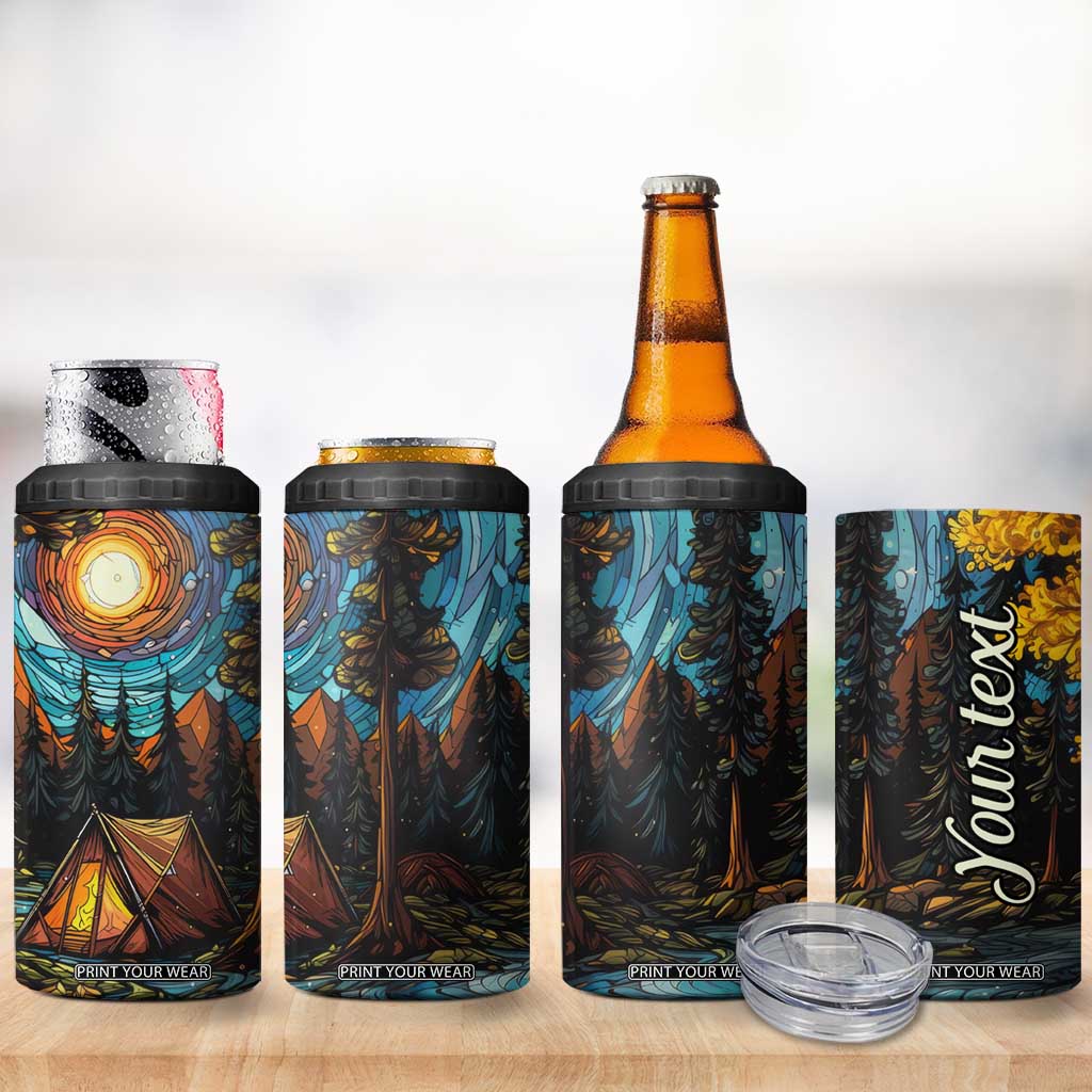 Camping Stained Glass 4 in 1 Can Cooler Tumbler Personalized TS04 Print Your Wear