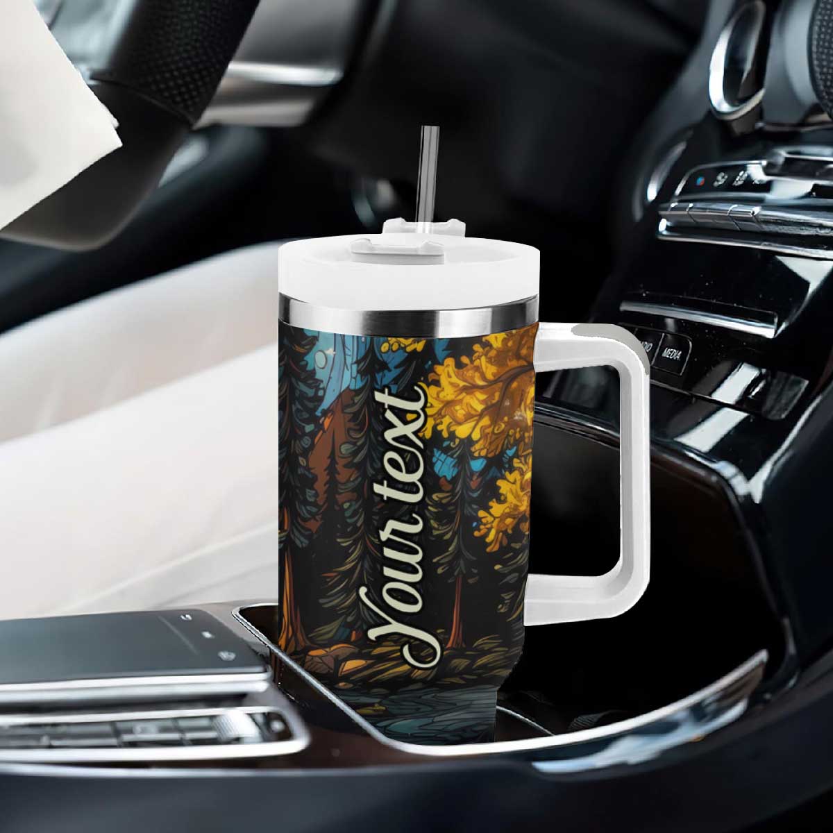 Camping Stained Glass Tumbler With Handle Personalized TS04 Print Your Wear