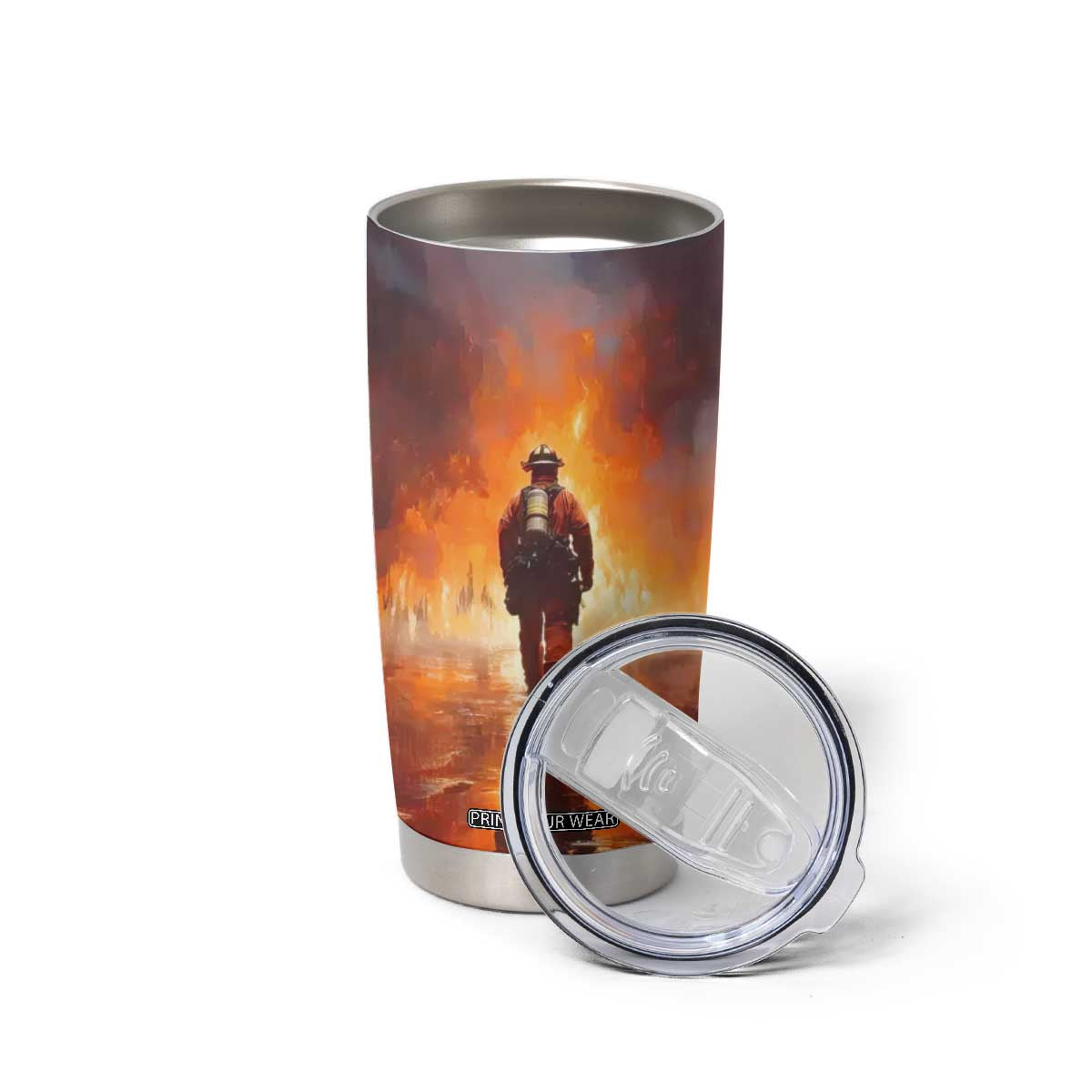 Firefighter Walking Through Fire Tumbler Cup Personalized TS04 Print Your Wear