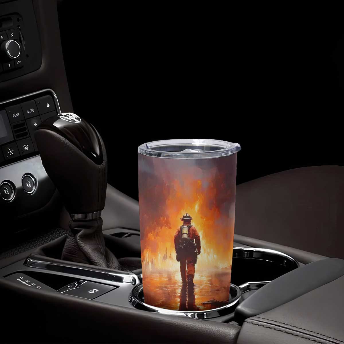 Firefighter Walking Through Fire Tumbler Cup Personalized TS04 Print Your Wear