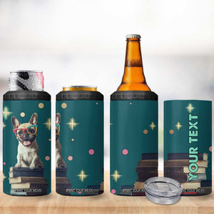 Cute Pug Reading Books 4 in 1 Can Cooler Tumbler Personalized TS04 Print Your Wear