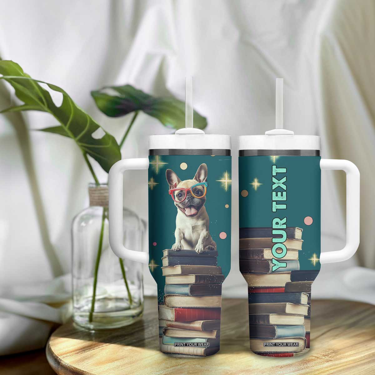 Cute Pug Reading Books Tumbler With Handle Personalized TS04 Print Your Wear