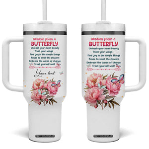 Wisdom From A Butterfly Tumbler With Handle Personalized TS04 One Size: 40 oz Multicolor Print Your Wear