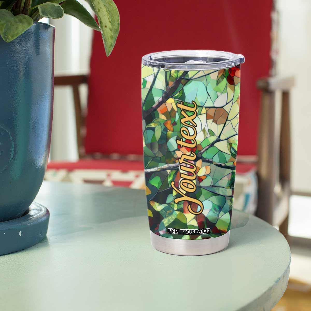 Cardinal Stained Glass Style Tumbler Cup Personalized TS04 Print Your Wear