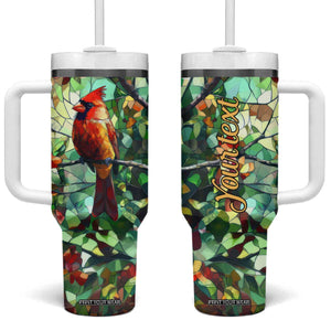 Cardinal Stained Glass Style Tumbler With Handle Personalized TS04 One Size: 40 oz Multicolor Print Your Wear