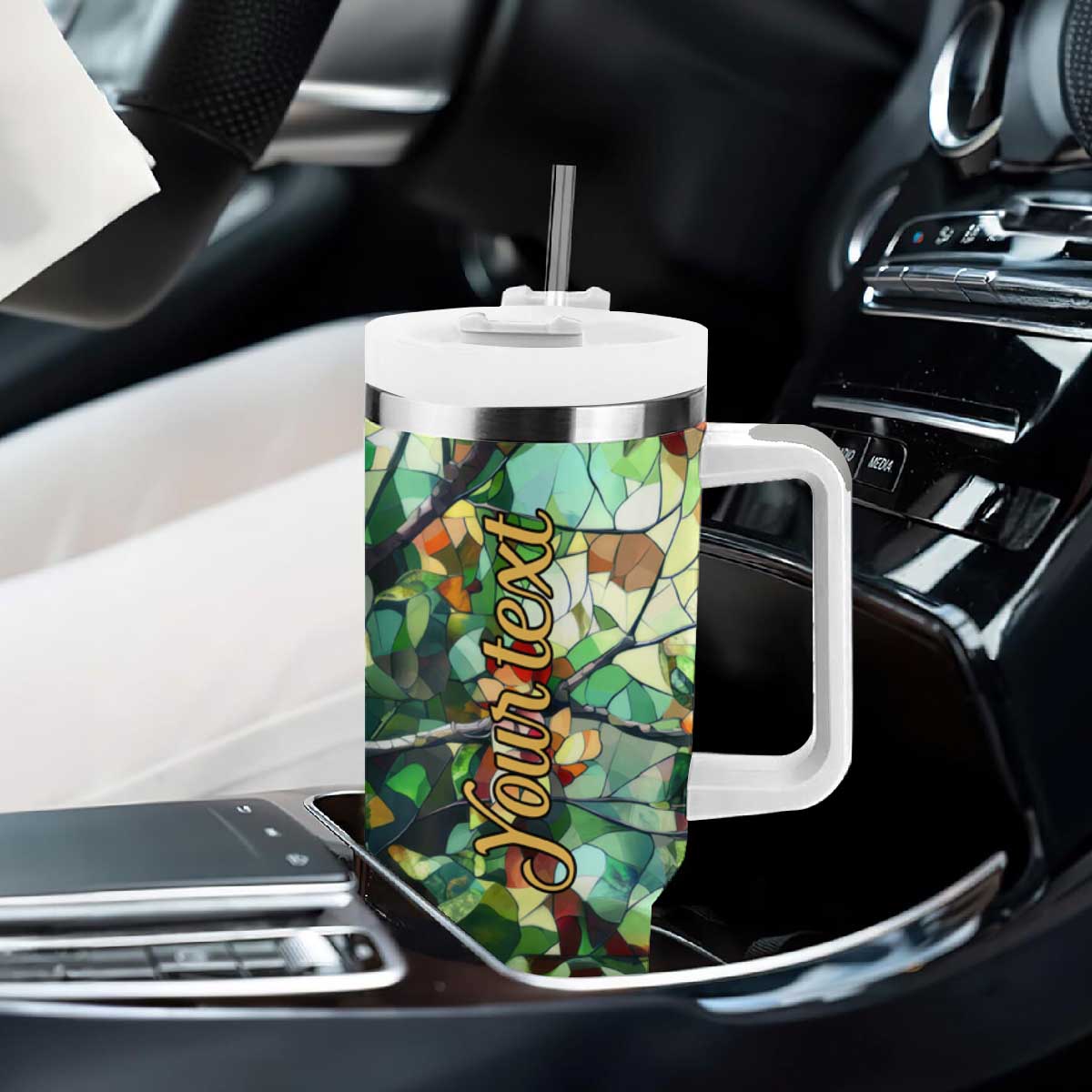 Cardinal Stained Glass Style Tumbler With Handle Personalized TS04 Print Your Wear