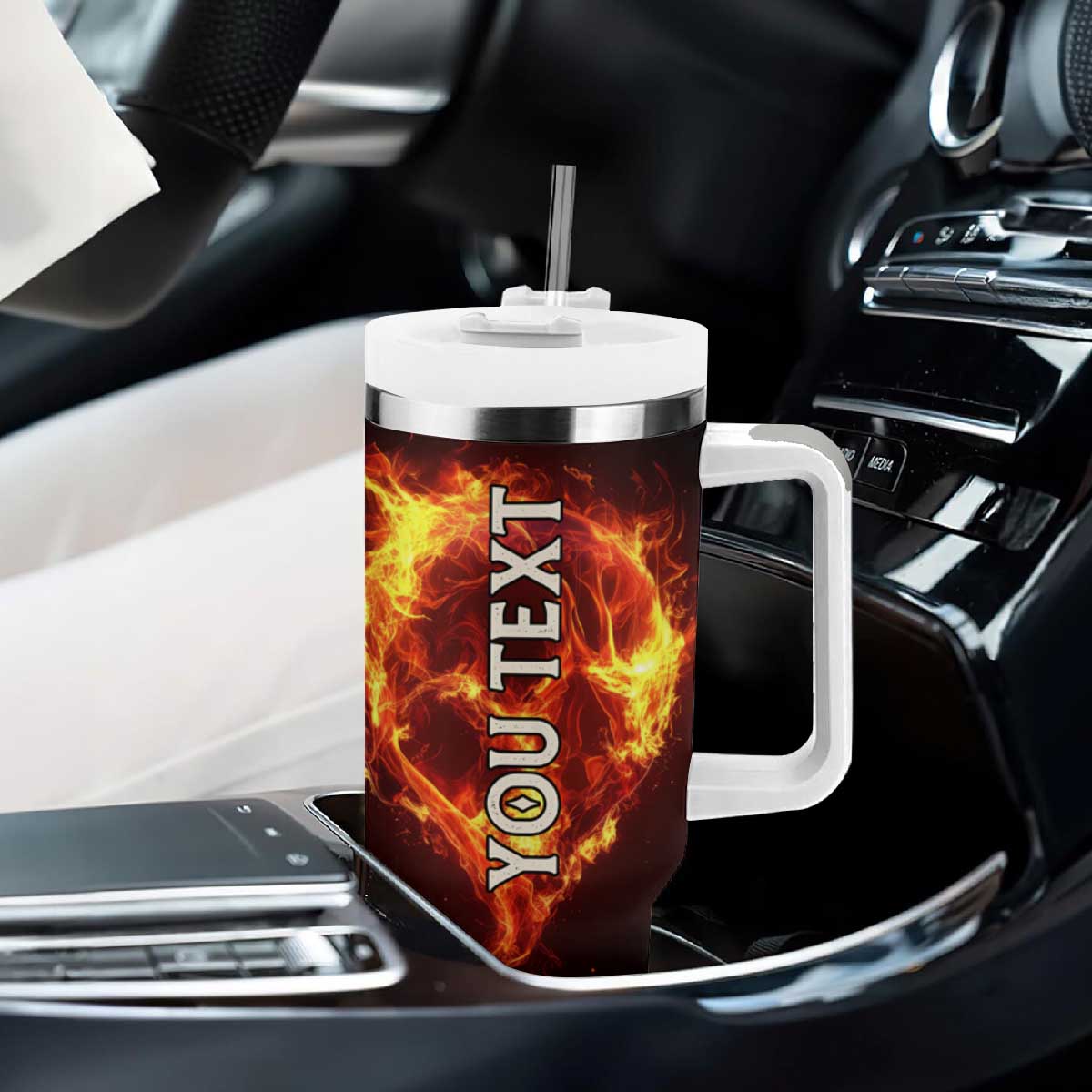 Skull On Fire Tumbler With Handle Personalized TS04 Print Your Wear