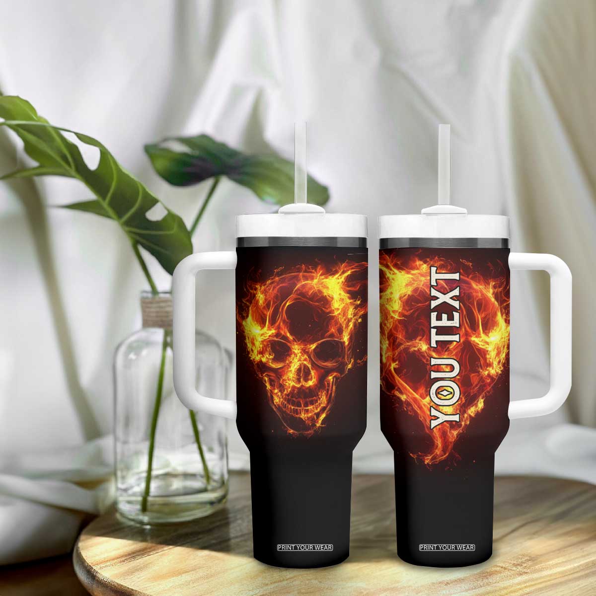 Skull On Fire Tumbler With Handle Personalized TS04 Print Your Wear