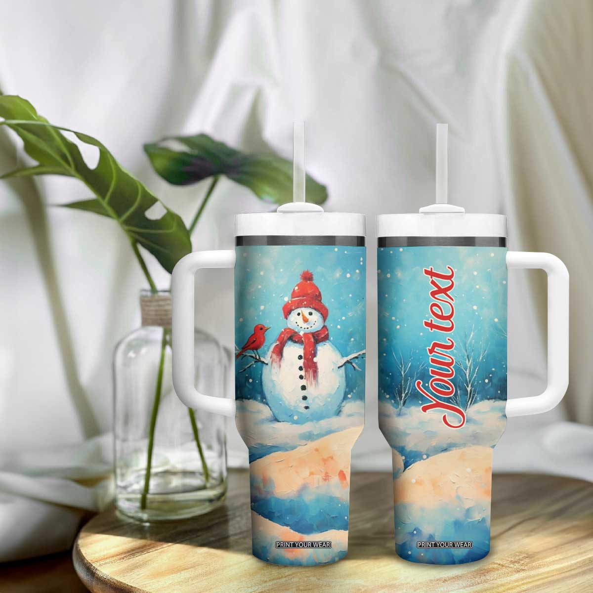 Snowman Painting Style Tumbler With Handle Personalized TS04 Print Your Wear