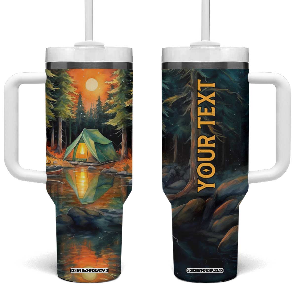 Camping In The Wood Tumbler With Handle Personalized TS04 One Size: 40 oz Multicolor Print Your Wear