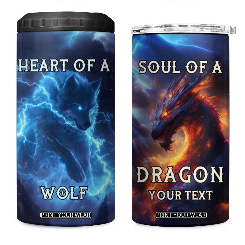 Heart Of A Wolf Soul Of A Dragon 4 in 1 Can Cooler Tumbler Personalized TS04 One Size: 16 oz Multicolor Print Your Wear