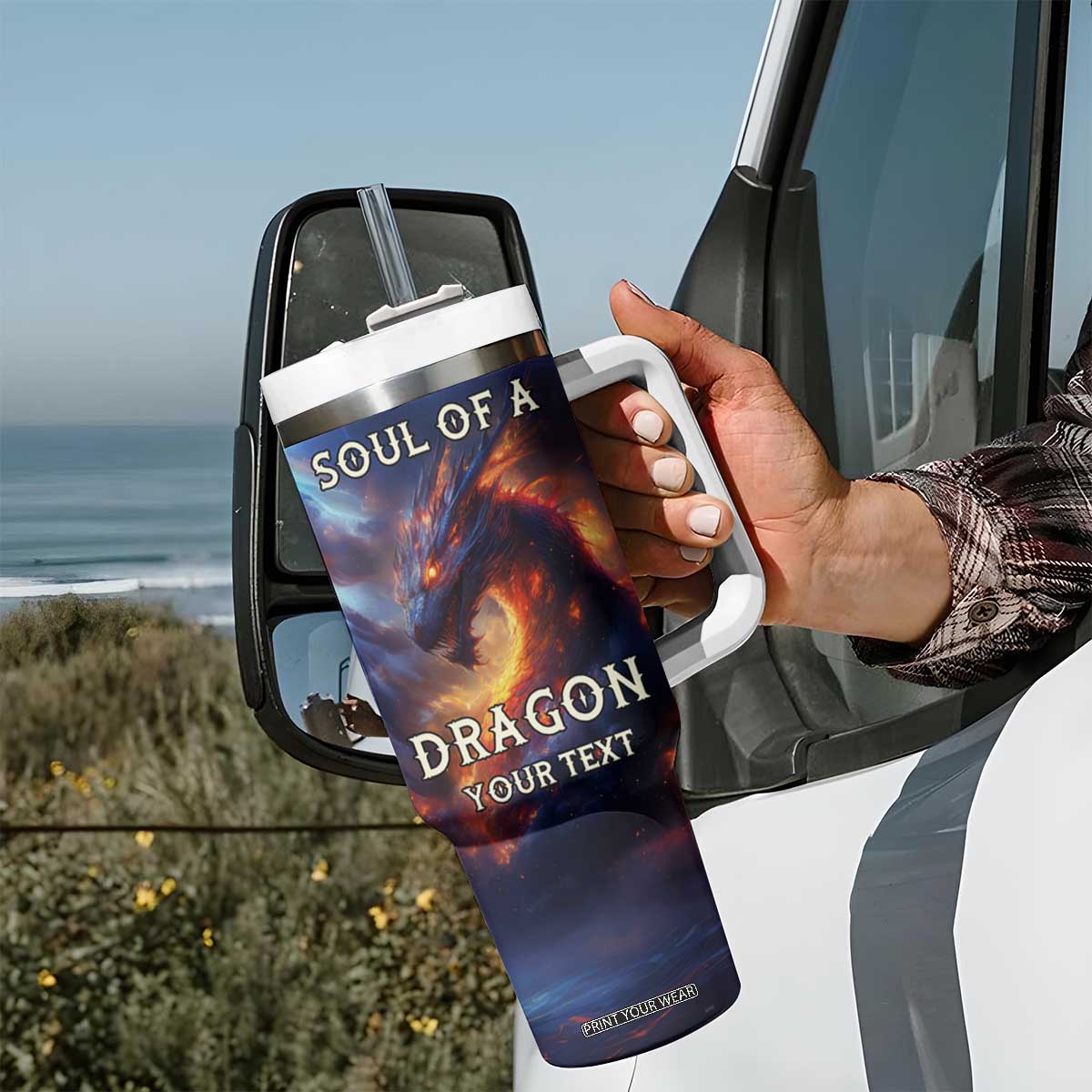 Heart Of A Wolf Soul Of A Dragon Tumbler With Handle Personalized TS04 Print Your Wear