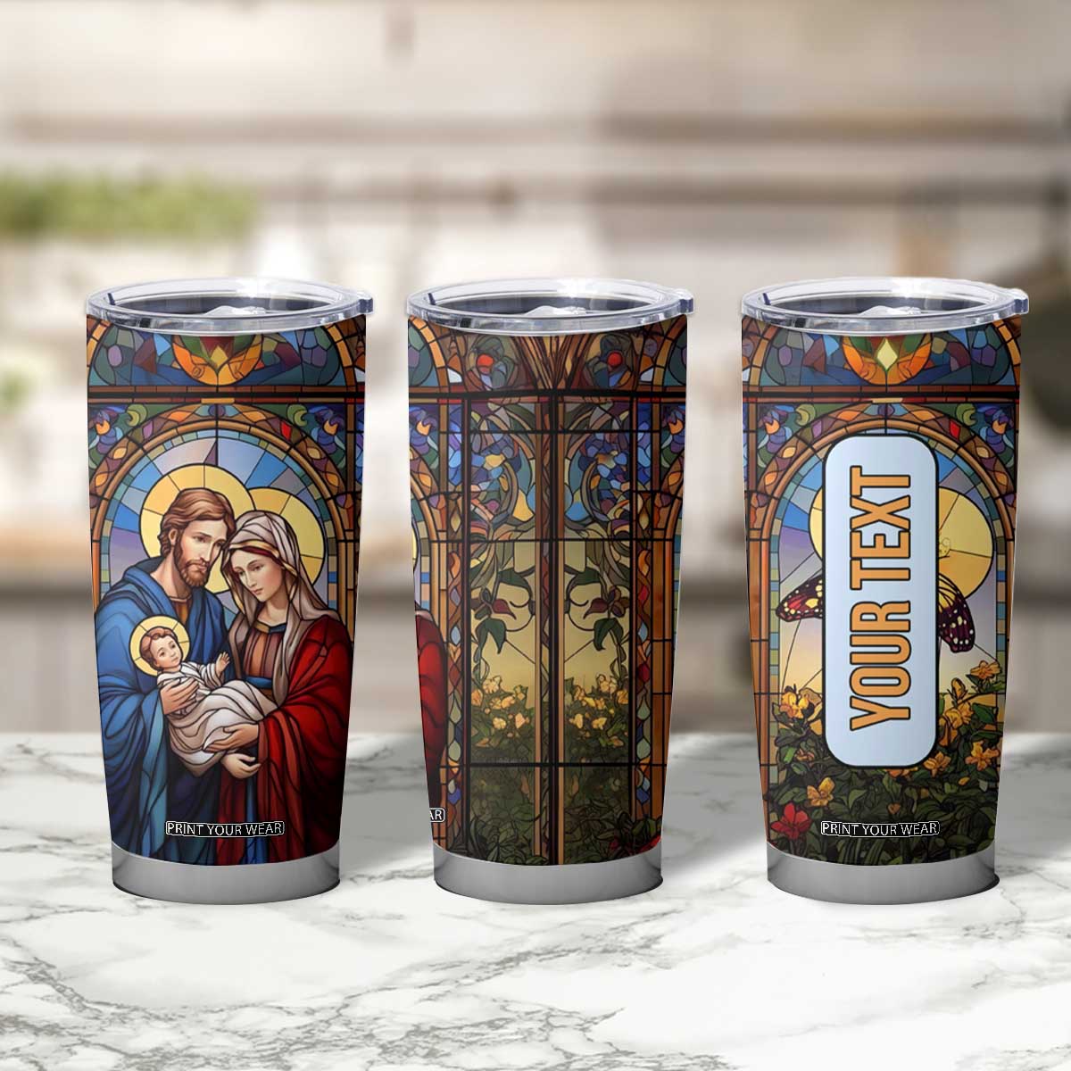 Faith Nativity Colorful Stained Glass Tumbler Cup Personalized TS04 Print Your Wear