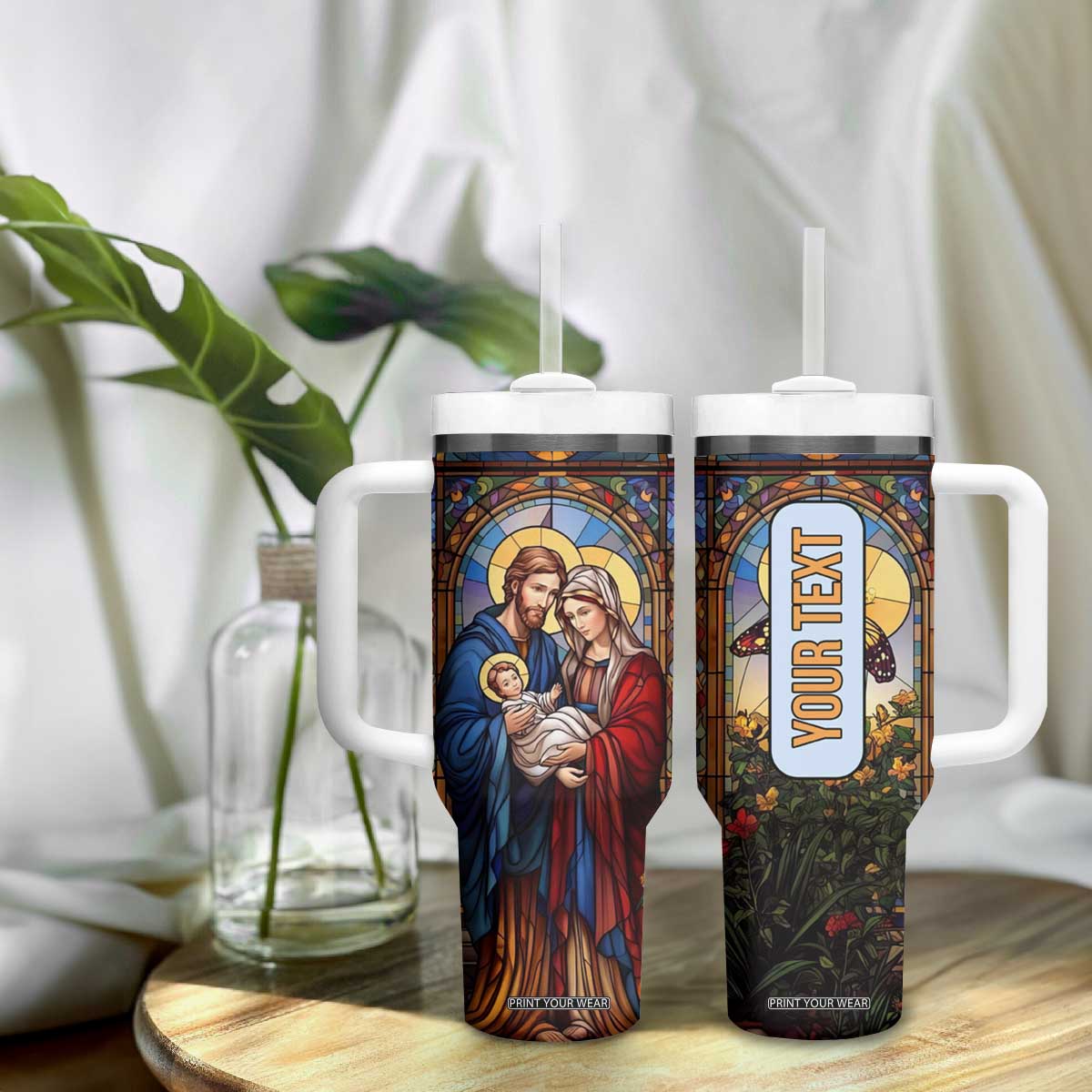 Faith Nativity Colorful Stained Glass Tumbler With Handle Personalized TS04 Print Your Wear