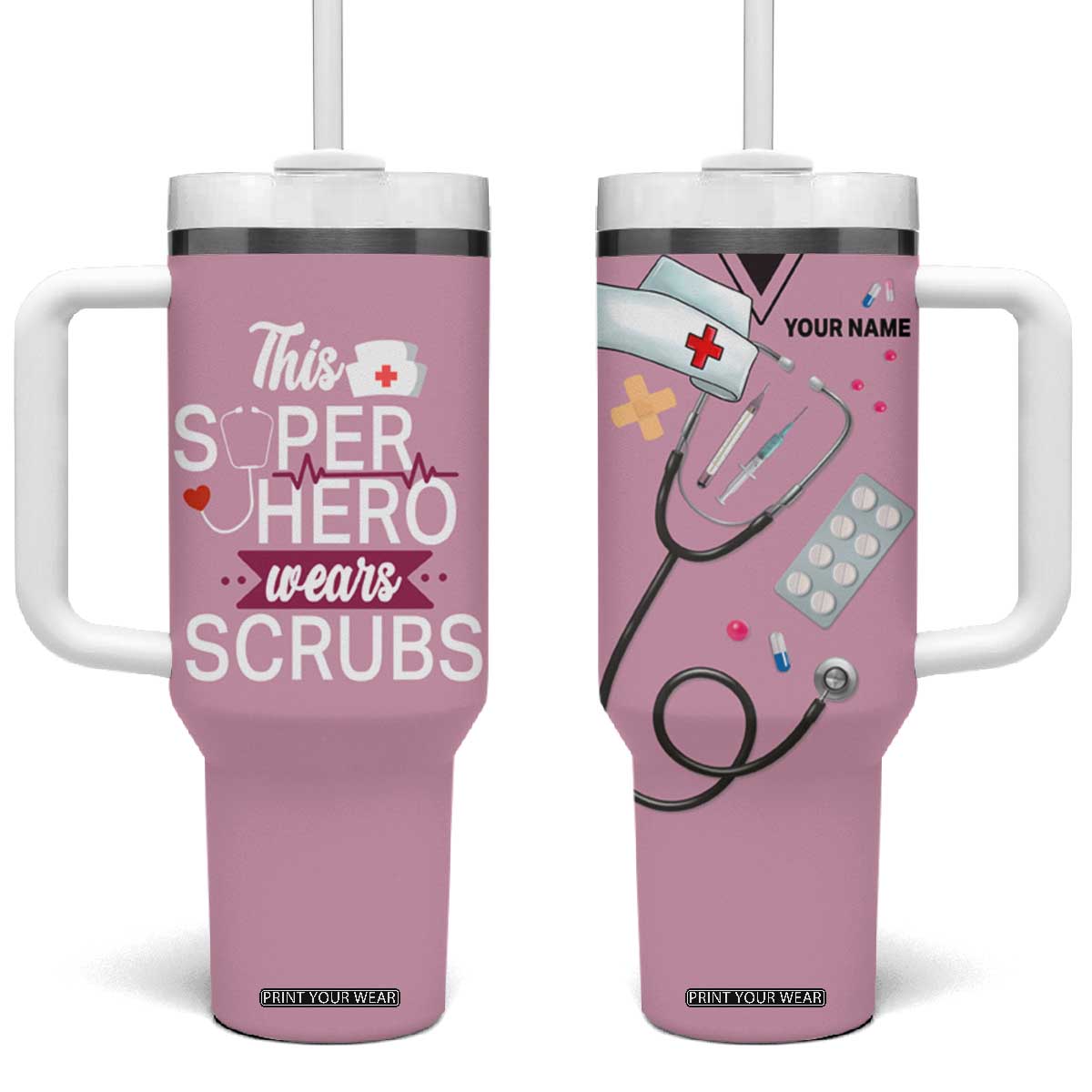 This Super Hero Wears Scrubs Tumbler With Handle Personalized TS04 One Size: 40 oz Multicolor Print Your Wear