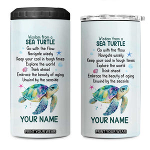 Wisdom From A Sea Turtle 4 in 1 Can Cooler Tumbler Personalized TS04 One Size: 16 oz Multicolor Print Your Wear