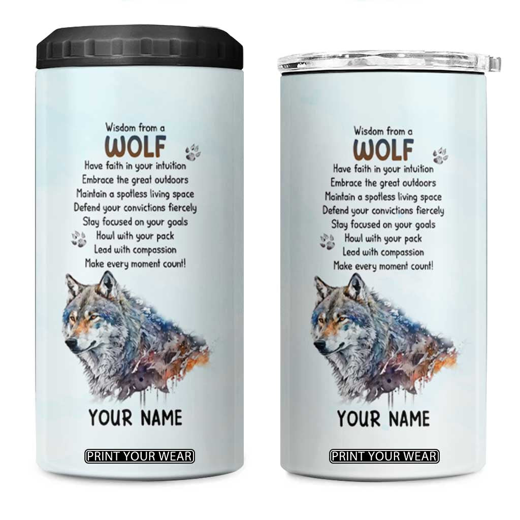 Wisdom From A Wolf 4 in 1 Can Cooler Tumbler Personalized TS04 One Size: 16 oz Multicolor Print Your Wear