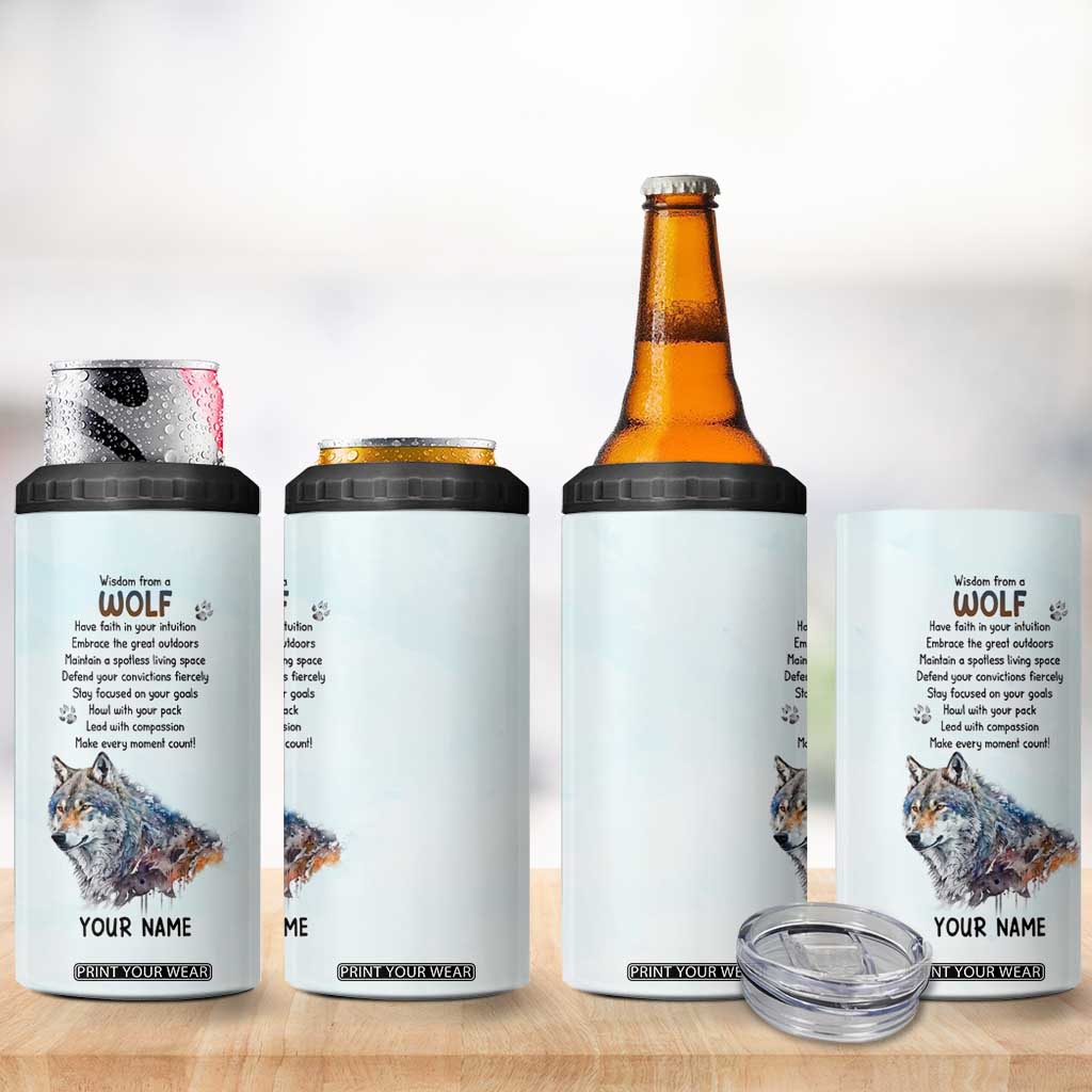 Wisdom From A Wolf 4 in 1 Can Cooler Tumbler Personalized TS04 Print Your Wear