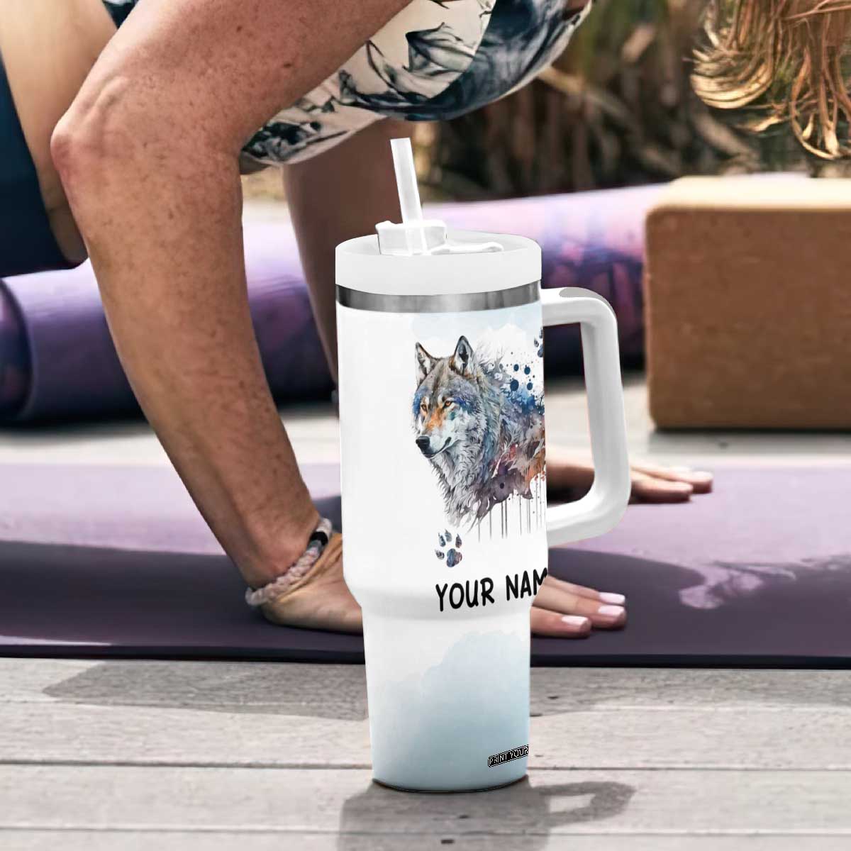 Wisdom From A Wolf Tumbler With Handle Personalized TS04 Print Your Wear