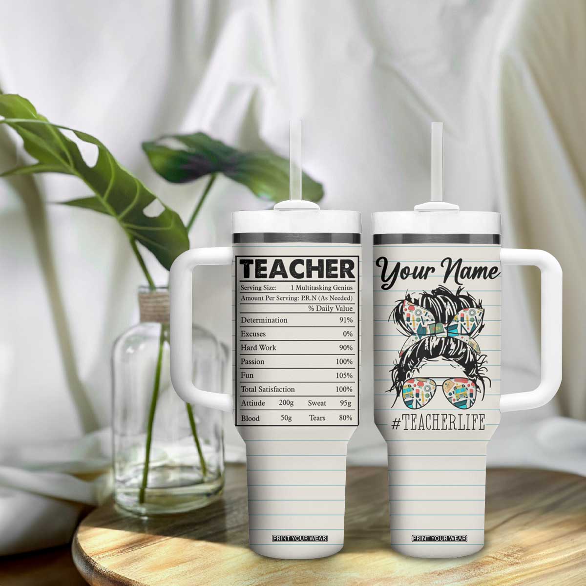 Teacher Life Facts Tumbler With Handle Personalized TS04 Print Your Wear